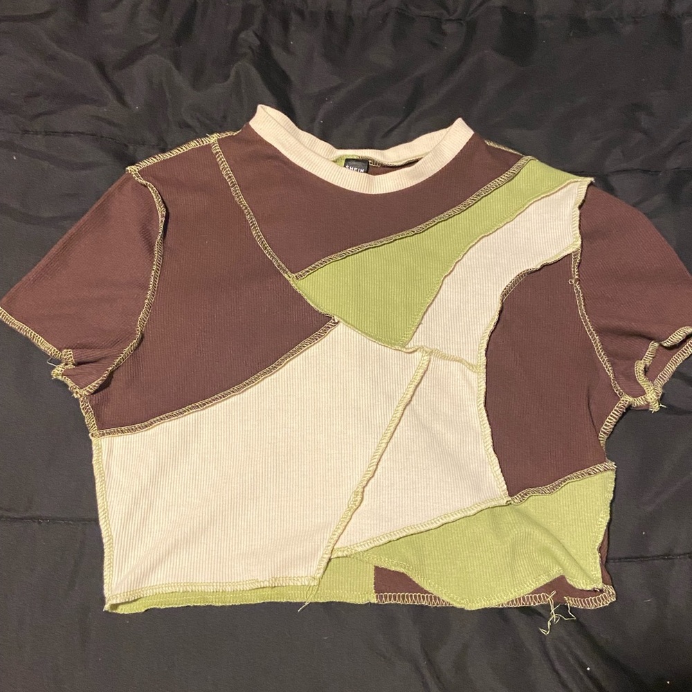 Brown and green vintage looking crop top
